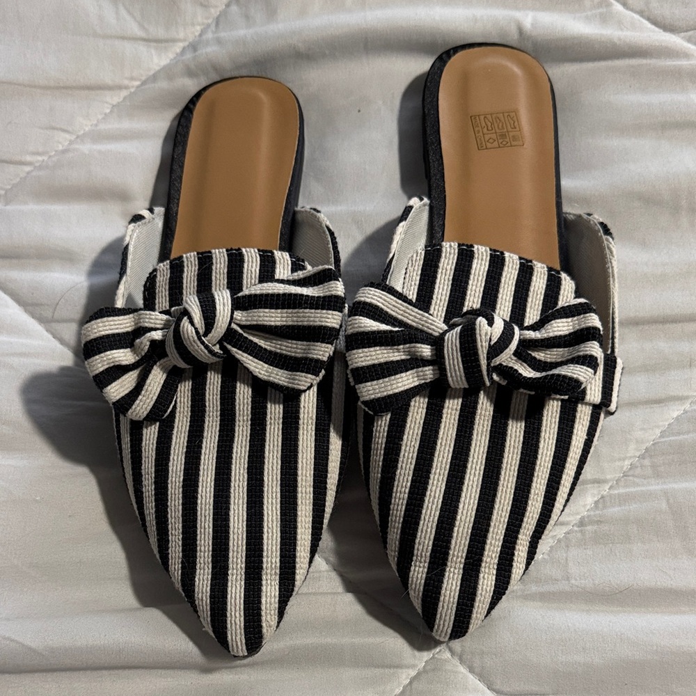 Black and White Striped Mules with Bow